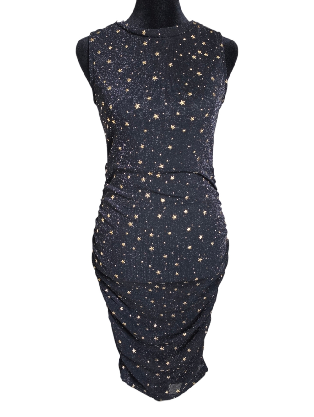 AllegraK Sleeveless Black Star-Print Ruched Bodycon Dress